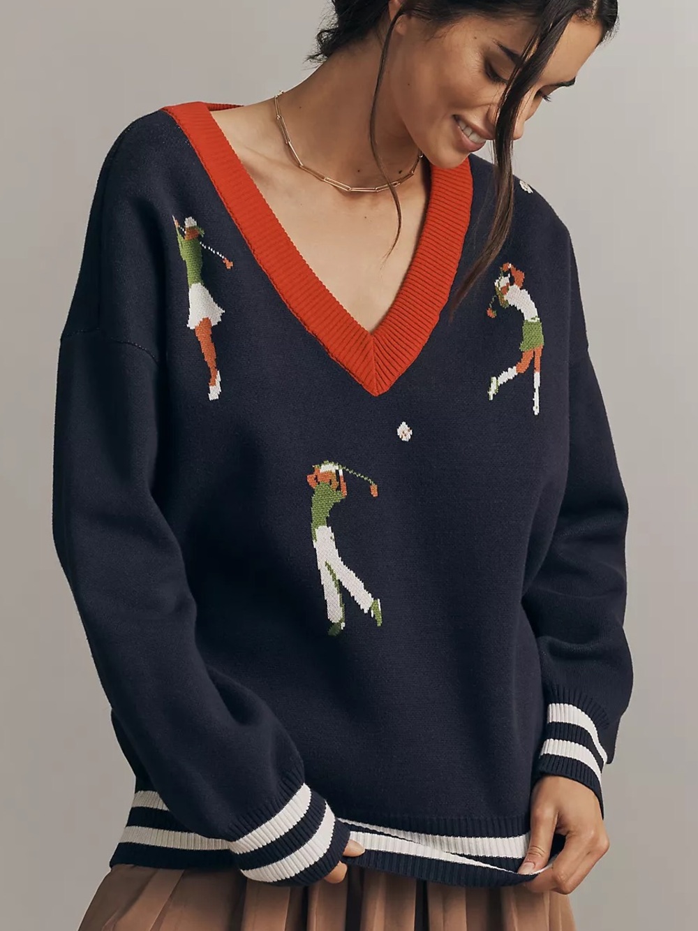 LAST ONE‼️ Daily Practice Anthropologie V-Neck Cotton Navy Sweater Intarsia Golf